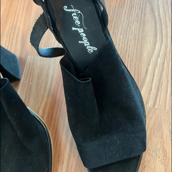 Free People See Ya There Heel Suede Sandals Size 40 Black Fall Block - Picture 6 of 15
